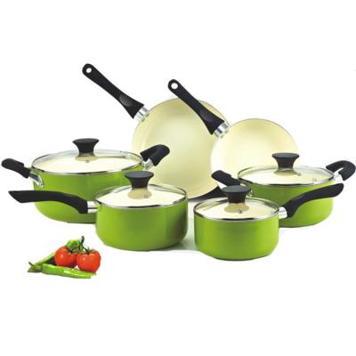 China Sustainable Hot Sale 10PCS Green Cookware Sets Ceramic Coating Frying Pan Pan Saucepot Combo High Quality Cookware Set Factorygift Sets for sale