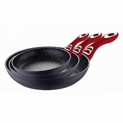 China Viable wholesale non-stick frying pan forged 3 pcs cookware sets no oil smoke frying pan marble coating combined electromagnetic stove for sale