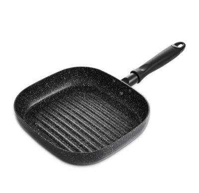 China Viable Grill Aluminum Nonstick Marble Coating Casserole With Induction Cooker Beef Frying Pan Steak Pan Square Single Handle Cookware for sale