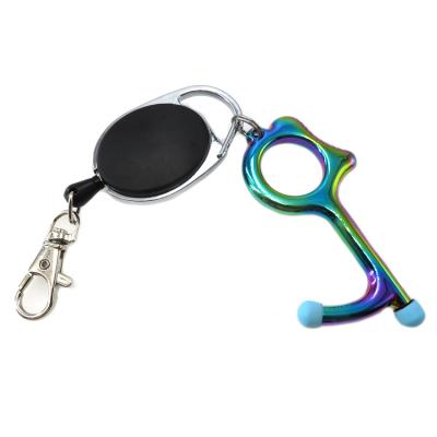 China Eco-Friendly Keep Retractable Zero Touch Door Opener Tool Retractable Social Distancing Coil Pull Key Chain for sale