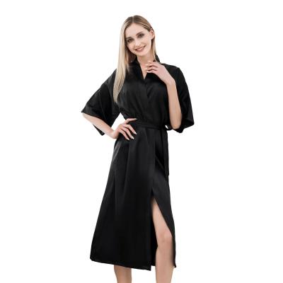 China High Quality Pure Satin QUICK DRY Long Sleepwear Color Long Robes Silk Women for sale