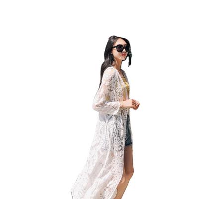 China Women's Loose Embroidered Beach Coat Bikini Beach Cardigan Latest Lace Women's Breathable Long Dress Style Long for sale