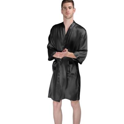 China Spring Summer New High Quality Silk Satin Casual Sleepwear Pajamas Like Robe For Man for sale