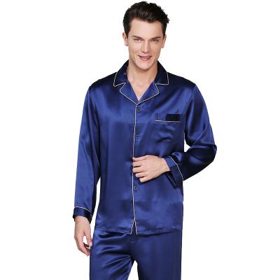 China Spring and Autumn 100% Silk Sleepwear Mens QUICK DRY Long Sleeve Pajama Set for sale