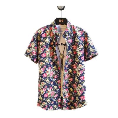 China Summer Beach Anti-Shrink Shirts For Men Slim Printed Formal Shirts For Men Casual Short Sleeve Shirts For Men for sale