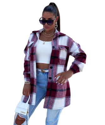 China Autumn QUICK DRY women's design plaid color oversized shirt coat pocket casual women's jackets for sale