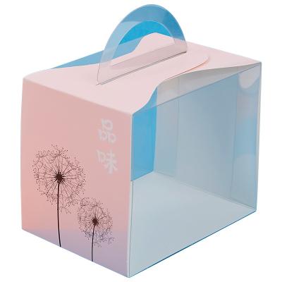 China Wholesale Disposable Transparent Mousse Cake Portable Cake Box With Handle Window Birthday Cake Packaging Box for sale