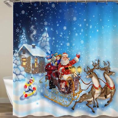 China Christmas Shower Curtain Rings Insulated Printed Cortinas For Sale In Stock for sale