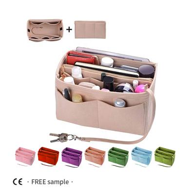 China OEM Luxury Hot Selling Eco-friendly Multi Pocket Purse Handbag Insert Pullout Organizer Felt Bag Organizer with Detachable Zipper for sale