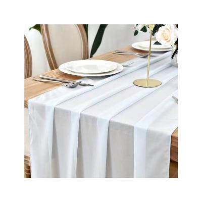 China Beautiful and Luxurious Best Selling Amazon White Christmas Wedding Gauze Chiffon Table Runner for sale