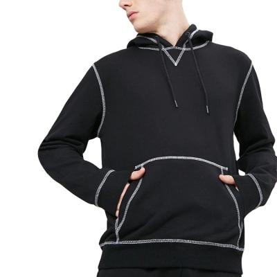 China Anti-pilling men's pullover hoodie terry sleeves French drawstring long hood ribbed to balance plain hoodies topstitching for sale