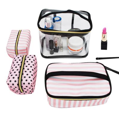 China Preppy Style 4 IN 1 Pocket Portable Clear Transparent Cosmetic Bag Makeup PVC Cheap Travel Toiletry Kit for sale