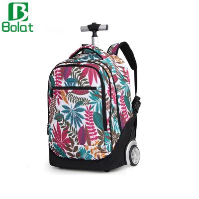 China Casual Floral Print Travel Trolley Backpack Rolled Carry On Luggage Travel Rolling Backpack For Girl for sale