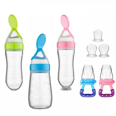 China BPA Free Logo Silicone Baby Bottle Rice Paste Squeeze Feeder Custom Baby Bottle with Spoon Feeding Bottle for sale