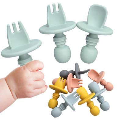 China BPA Free Toddler Led Weaning Baby Fork Spoon Silicone Baby Spoon and Fork Training Set for Baby Kids Toddlers for sale