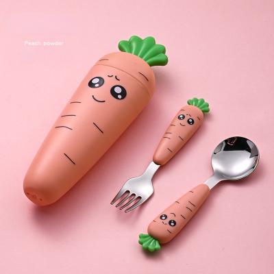 China BPA Free Wholesale Stainless Steel Baby Fork Cute Spoon Cartoon Baby Feeding Utensils Spoon Fork Set Cake Vegetable Fork Teaspoon for sale