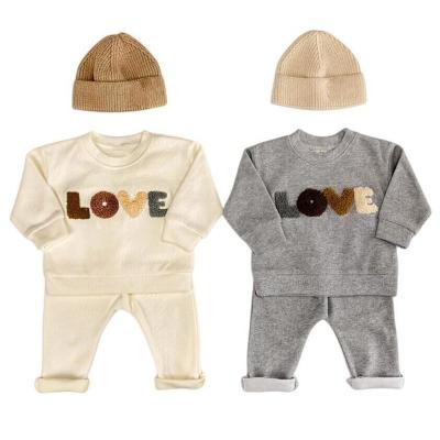 China Wholesale Antibacterial Autumn Love Fashion Waffle Long Cotton Baby Clothes Set Sleeveless Baby Boy Clothing Sets for sale