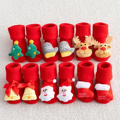 China Boys Girls Non Slip Xmas Socks Viable Newborn Kids Children Thicken Printing Cotton Newborn Infant Short Socks for sale