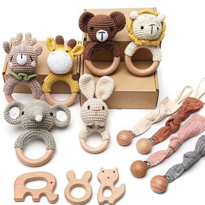 China 100% Eco-Friendly/Non-toxi Wooden Baby Teether Toys Ring Teether Rattles Baby Wooden Milestone Toy Wooden Teether for sale