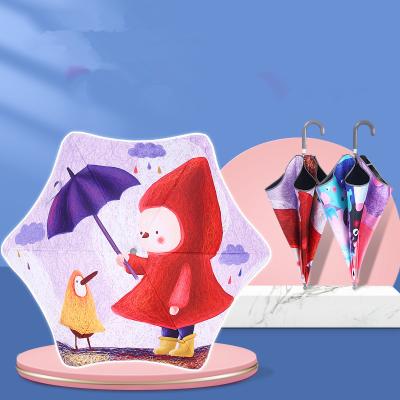 China Lovely Long Handle Cartoon Animal Animal Kids Umbrella Minimalist Automatic Push Round Corner Anti Umbrella Children's Umbrella for sale