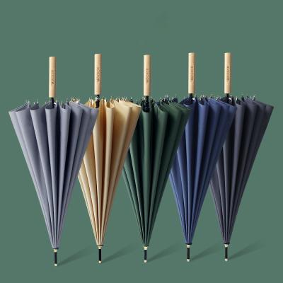 China Farmhouse Solid Color 24 Handle Bone Umbrella Super Dense Waterproof Dense Automatic Umbrella Long Pole Straight Umbrella for sale