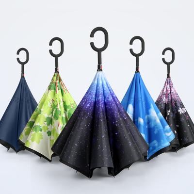 China Long Pole Double-Layer Minimalist C Standing Umbrella Free Reverse Sunny Folding Umbrella Automobile Logo for sale