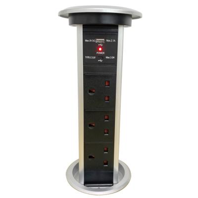 China Residential / General-Purpose Wireless charging desktop British Desktop Socket pop up 3 power socket with USB type C for sale