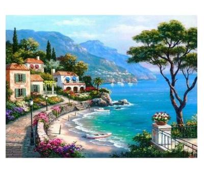 China Landscape Diamond Painting Cross Stitch of Europe Diy Diamond Embroidery Seaside Villa Natural for sale