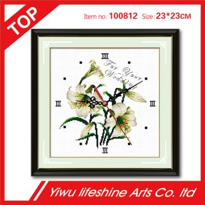 China China fleur de lis stich 100% DIY handmade cross wall clock embroidery for sale