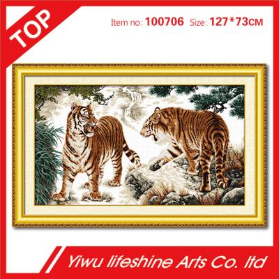 China China Tigers Two Stitch 14CT Animal Cross Stitch 100% Cotton Fabric Wall Decoration for sale