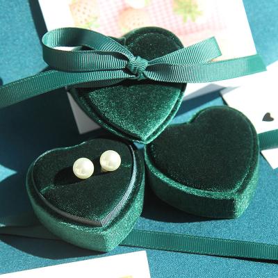 China Custom Luxury Ring Box Velvet Heart Shape Jewelry Display Packaging Design Logo Necklace Jewelry Box Ring Gift Packaging Box for sale