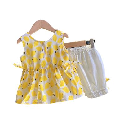 China Hot Sale Casual Babies Summer Suits Sleeveless Casual Dress And Shorts Two Piece Clothing Sets for sale