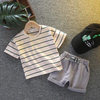 China Cotton Formal Baby Boy Summer Clothing Kids Fashion T-shirt and Striped Shorts Clothing 2 Sets for sale