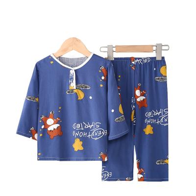 China QUICK DRY Thin Cotton Home Cartoon Sleepwear Set Baby Boy Kids Summer Long Sleeve Pajamas Dressing Sets for sale