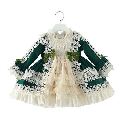 China Anti-Wrinkle Style Christmas Dress Spanish Lolita Style Kids Dresses Babies Velvet Princess Skirt Dress for sale