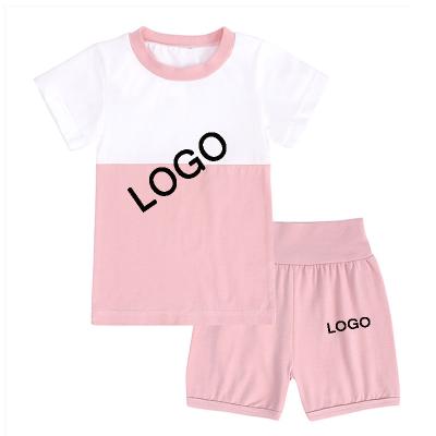 China Wholesales Breathable Color Casual Patchwork Kids Tracksuit Kids T-shirt Suit Contrast Color Kids Short Sleeve Baby T-shirt Sets for sale