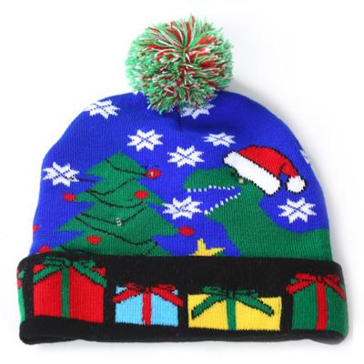 China Wholesale Winter Christmas Warm Hats Waterproof Decorate Lamp Christmas Adult And Child LED Knitted Hat for sale