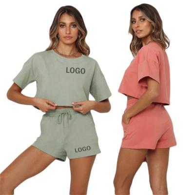 China Anti-pilling Logo Summer New Arrive Solid Custom Made Completes And Shorts Sets Women Loungewear T-shirt Suit for sale