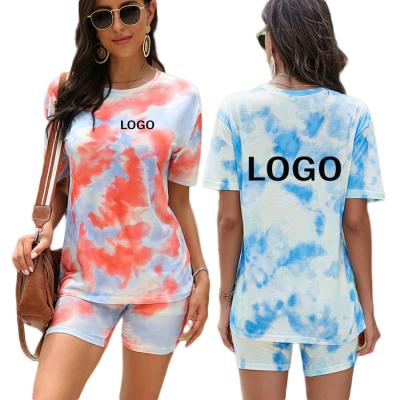 China 2021 Tie Dye Anti-pilling T-shirt Sets Pajamas Female Pajamas Women Sleepwear for sale