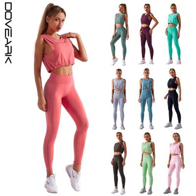 China Waterproof 2021 Popular Women High Waist Draw String Seamless Sports Invest Pants Two-Pieces Sets Yoga Suit for sale