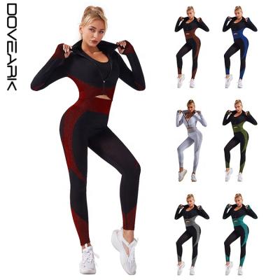 China Waterproof 2021 Popular New Design Women Seamless Sports Top Coat Jacket Pants Two-Pieces Sets Yoga Suit for sale