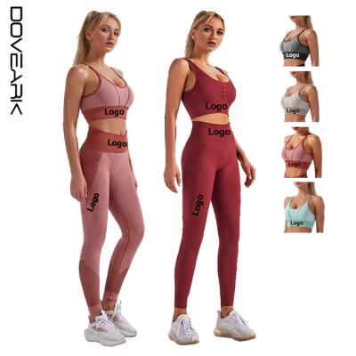 China Waterproof 2021 New Design Women Custom Logo Popular Seamless Button Sports Yoga Suit Bra Pants Two-Piece Sets for sale