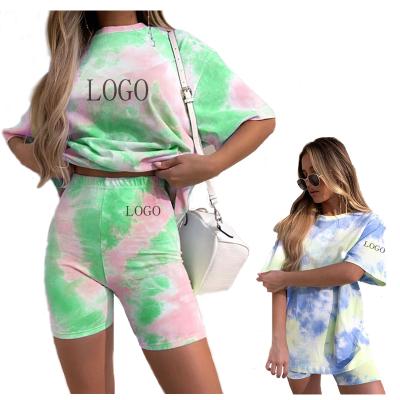 China Summer Breathable Wholesale Women's Colorful Loose T-shirt Suit Two Pieces Tie Dye High Quality T-shirts Set Casual And Shorts Set For Women for sale