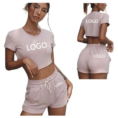 China Wholesale Custom Two Piece Set Women Breathable With Label Logo Summer Tracksuit T-shirt Customize Shorts Women's T-shirt Tee Top Apparel for sale