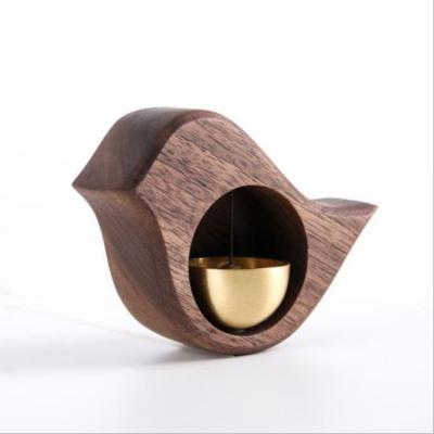 China Modern Creative Solid Wood Brass Bells Door Bells Black Walnut Bird Bells for sale