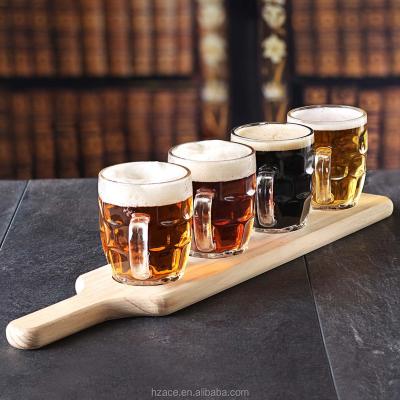 China Craft Beer Flight Sample Set Beer Serving Pallet With 4 Dimple Beer Cups Customers Request for sale