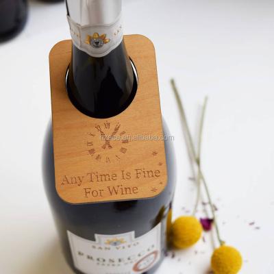 China Viable Customize Wine Bottle Cuff Solid Wood Wine Bottle Label With Laser Words for sale