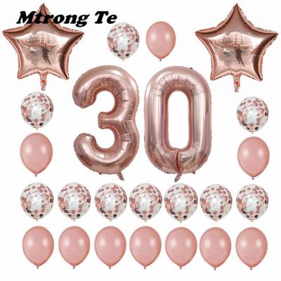 China 30th Birthday Amazon Happy Birthday Kit Rose Gold Number Foil Balloon 12inch Clear Confetti Balloons for sale