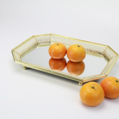 China Mirror Disposable Vanity Dish Perfume Fruit Jewelry Glass-Metal Makeup Tray Organizer for sale