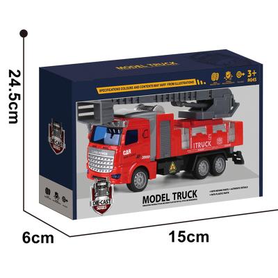 China Toy Hot Sale Metal Short Head Fire Diecast Ladder Truck Pull Back Diecast Alloy Toy Cars Metal Vehicle Toys For Children for sale